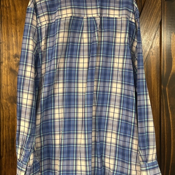 CHAPS Casual Blue and White Button Down Shirt Easy Care Twill - Picture 5 of 12